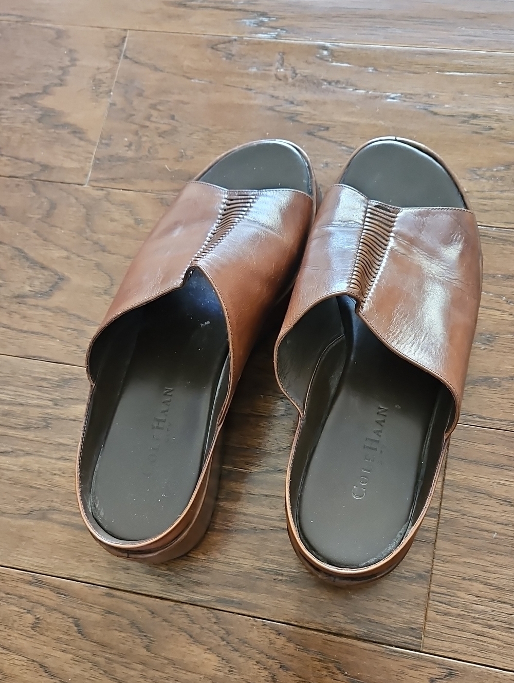 Cole Haan Brown Leather Open-Toe Slide Sandals